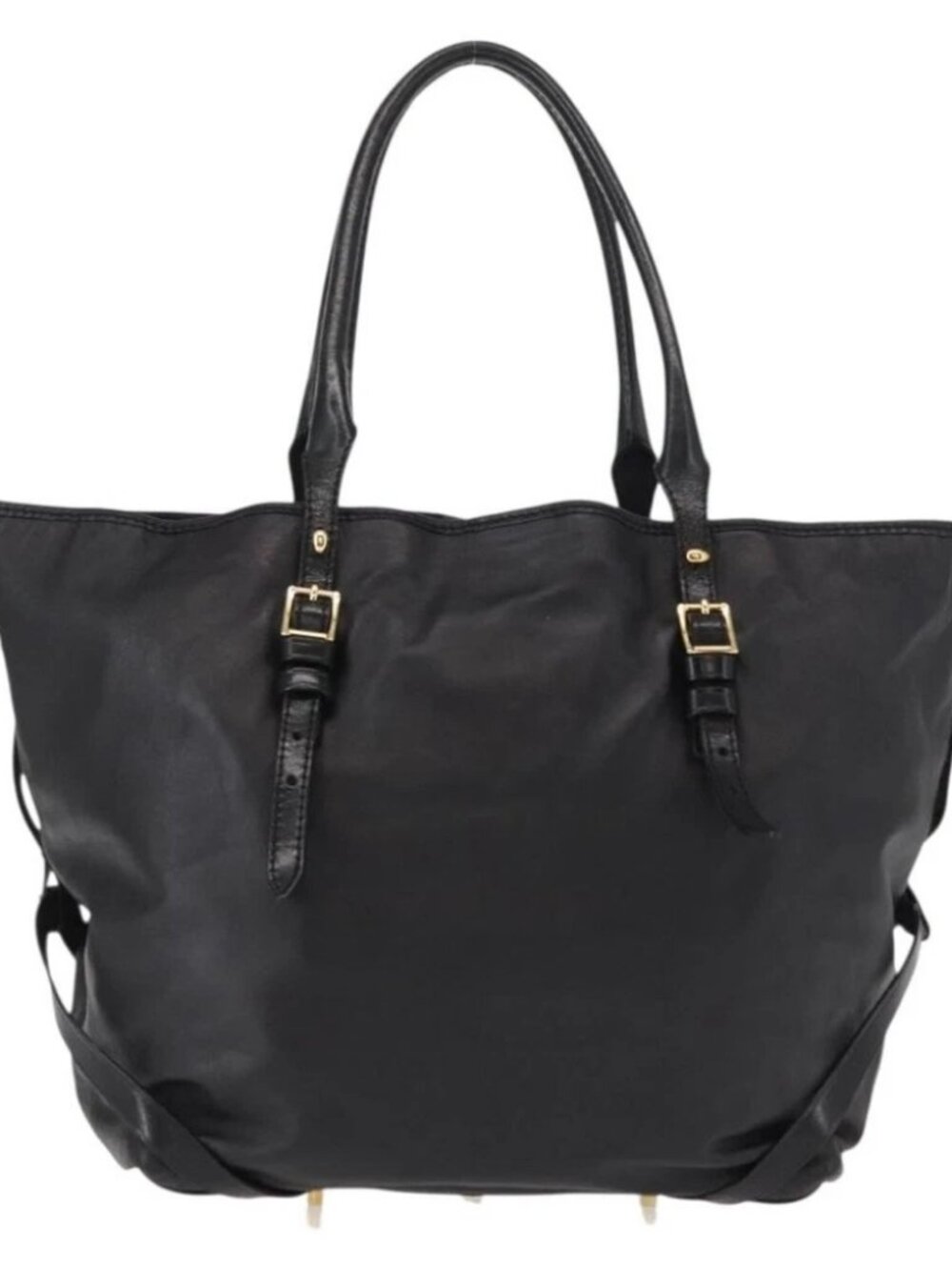 BURBERRY Tote Bag Leather Black Gold Auth - Picture 3 of 16